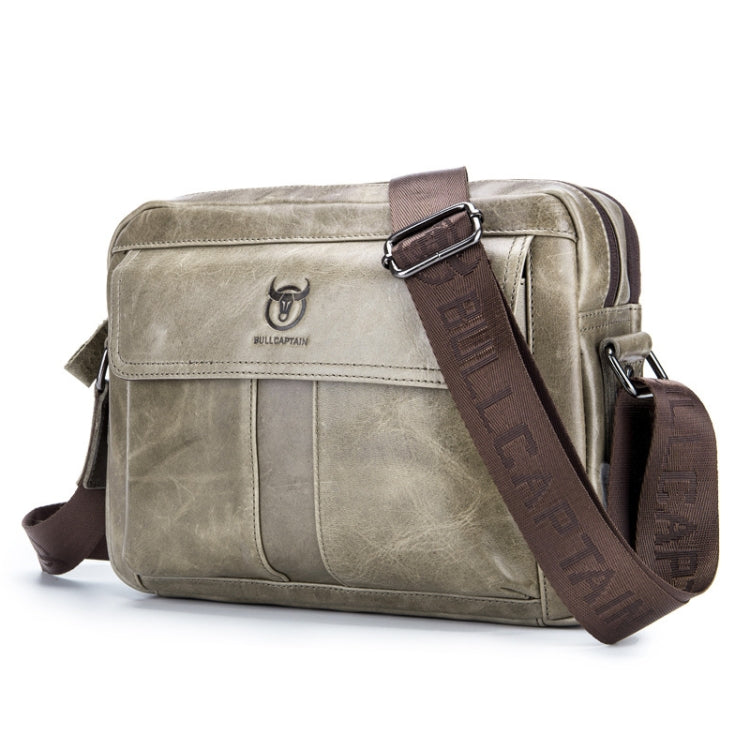 BULL CAPTAIN  Double Layer Leather One Shoulder Messenger Bag For Men, Yellow Brown, Beige, Iron Blue