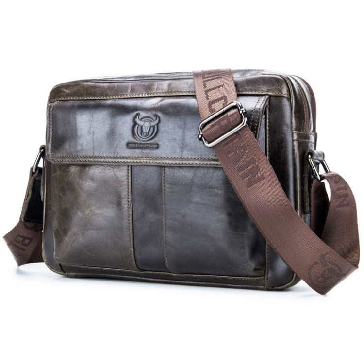 BULL CAPTAIN  Double Layer Leather One Shoulder Messenger Bag For Men, Yellow Brown, Beige, Iron Blue