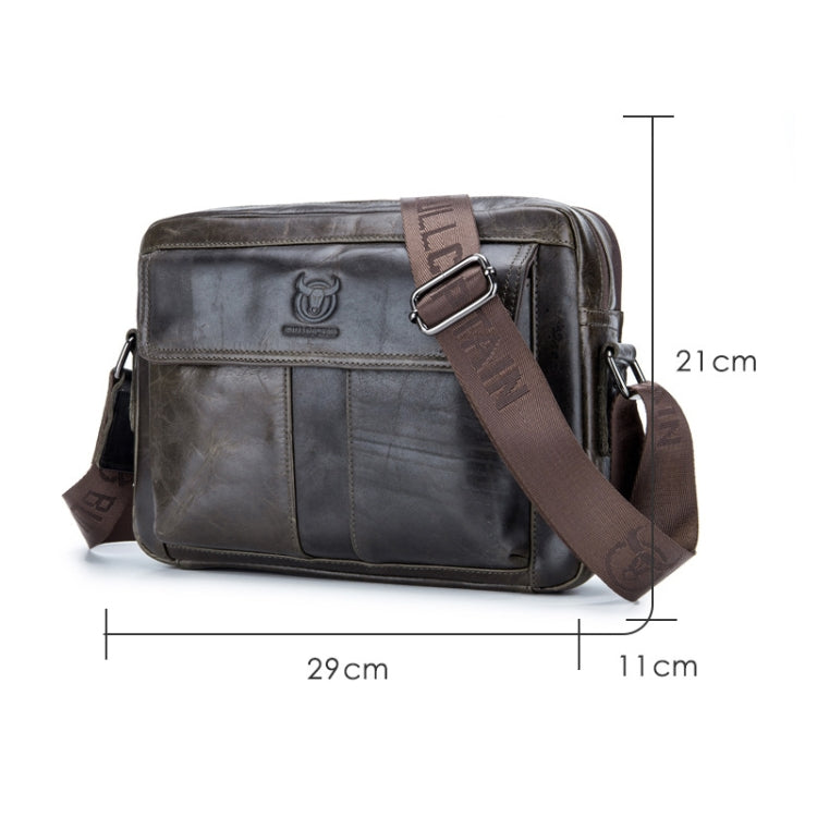 BULL CAPTAIN  Double Layer Leather One Shoulder Messenger Bag For Men, Yellow Brown, Beige, Iron Blue