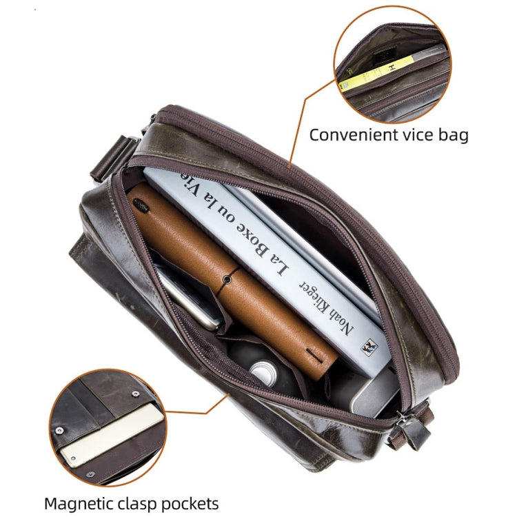 BULL CAPTAIN  Double Layer Leather One Shoulder Messenger Bag For Men, Yellow Brown, Beige, Iron Blue