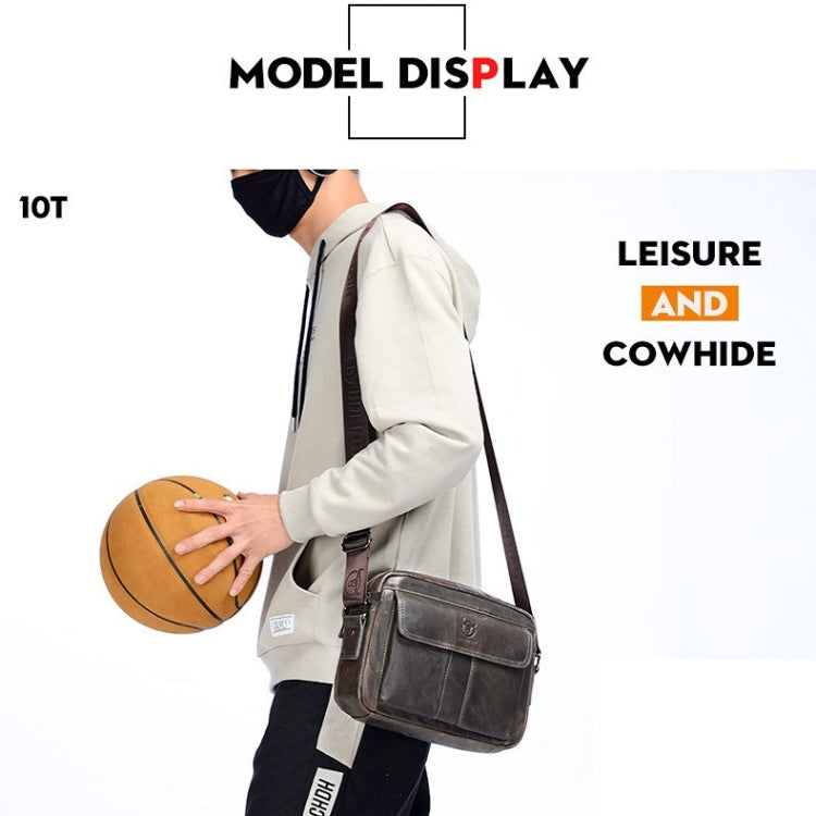 BULL CAPTAIN  Double Layer Leather One Shoulder Messenger Bag For Men, Yellow Brown, Beige, Iron Blue