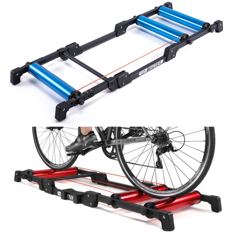 DEUTER GT-03 adjustable blue aluminum alloy bicycle roller trainer for 24-29 inch bikes with foldable design and non-slip foot pedals