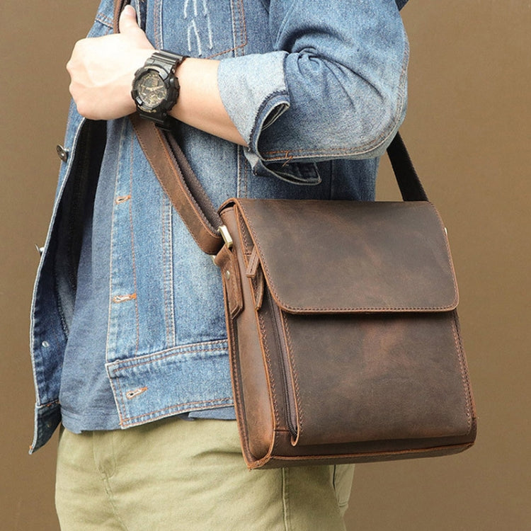 Vintage Crazy Horse Leather Men Shoulder Bag Messenger Bag, Black, Brown, Dark Brown