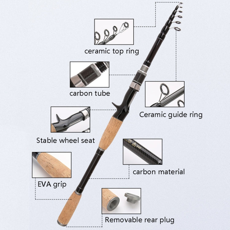 Telescopic Carbon Lure Rod Short Section Fishing Casting Rod, 2.4m, 1.8m, 3.0m