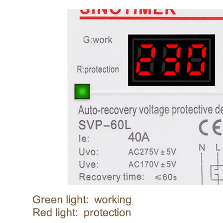 SINOTIMER 220V 40A LED Digital Display Delay Automatic Reset Under-voltage Protector, SVP-60L