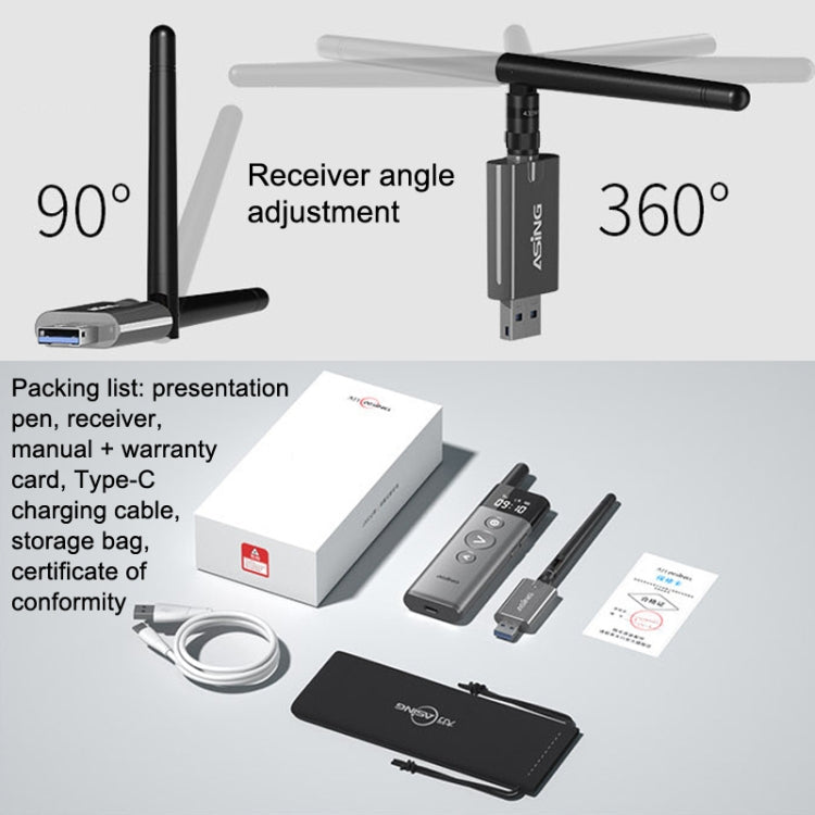 ASiNG A10 Green Light PPT Page Turning Pen Remote Control Presentation Pen, Capacity:, A10 128M (Gray), A10 32G (Gray)