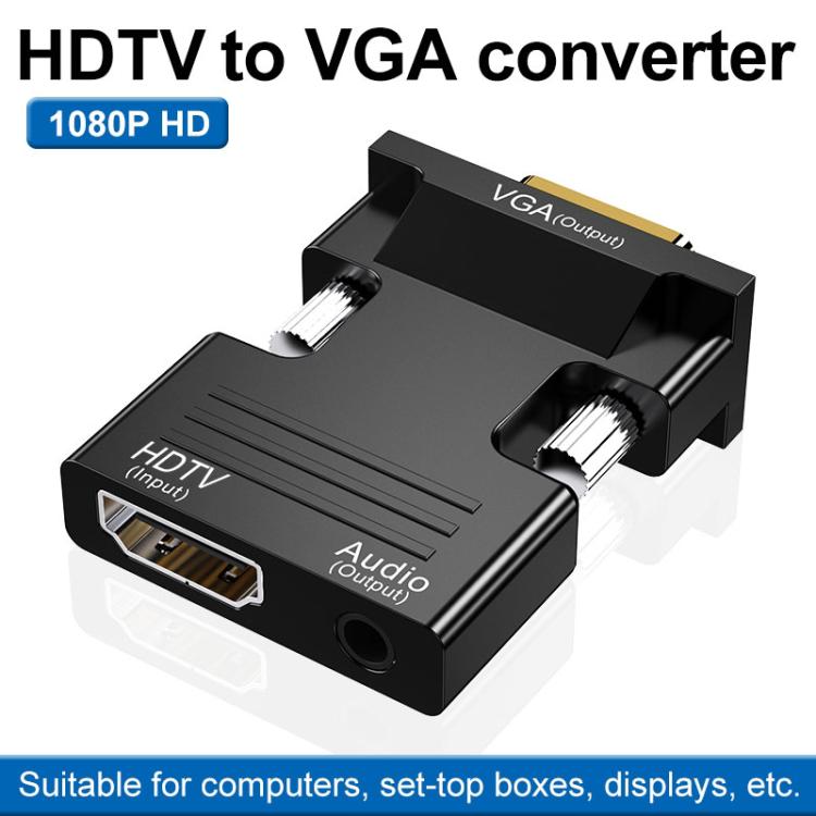 HDTV Female To VGA Male With Audio Adapter Computer Monitor TV Projector Converter, White, Gold, Black