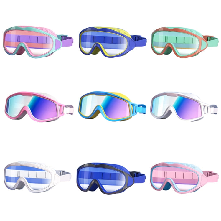 Anti-fog Children Swimming Goggles Comfortable Large Frame Diving Glasses, Macaron, Flush Tide Blue, Pumpkin Orange, Milk White, Ice Lake Blue, Pink Blue
