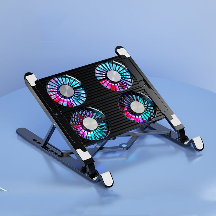 Laptop Radiator Bracket Folding Storage Air-cooled Cooling Base,Style:, Four Fan