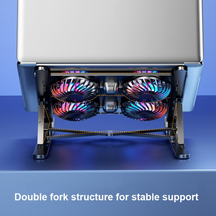 Laptop Radiator Bracket Folding Storage Air-cooled Cooling Base,Style:, Four Fan