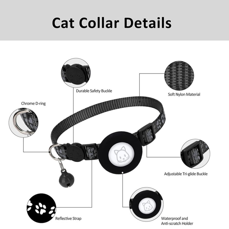 Pet Cat Reflective Collar with Bell for AirTag 2nd Gen / AirTag 1st Gen, Blue, Purple, Black, Pink, Orange, Light Green, Rose Red, Green, Yellow