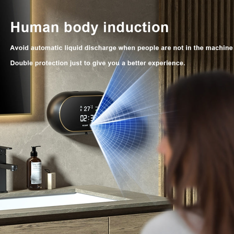W2 Wall-mounted USB Charging  Automatic Foam Soap Dispenser With Time Temperature Display, White, Black