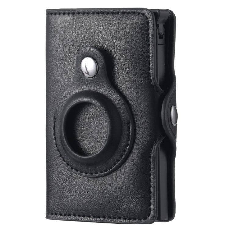 FY2108 Tracker Wallet Metal Card Holder for AirTag 2nd Gen / AirTag 1st Gen, Crazy Horse (Black)