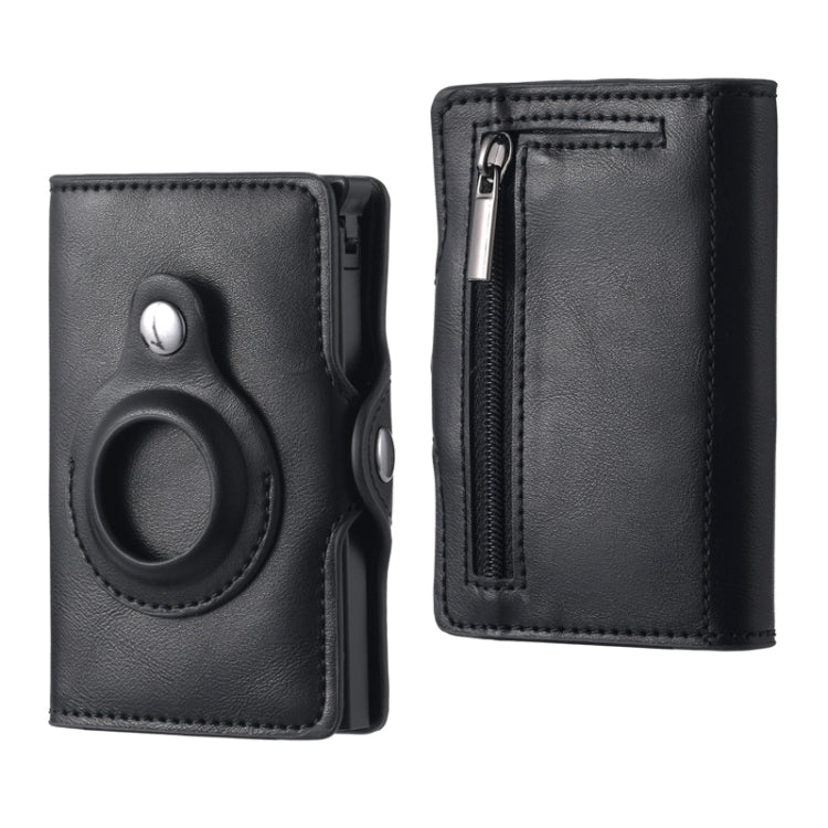 FY2108 Tracker Wallet Metal Card Holder for AirTag 2nd Gen / AirTag 1st Gen, Crazy Horse (Black)