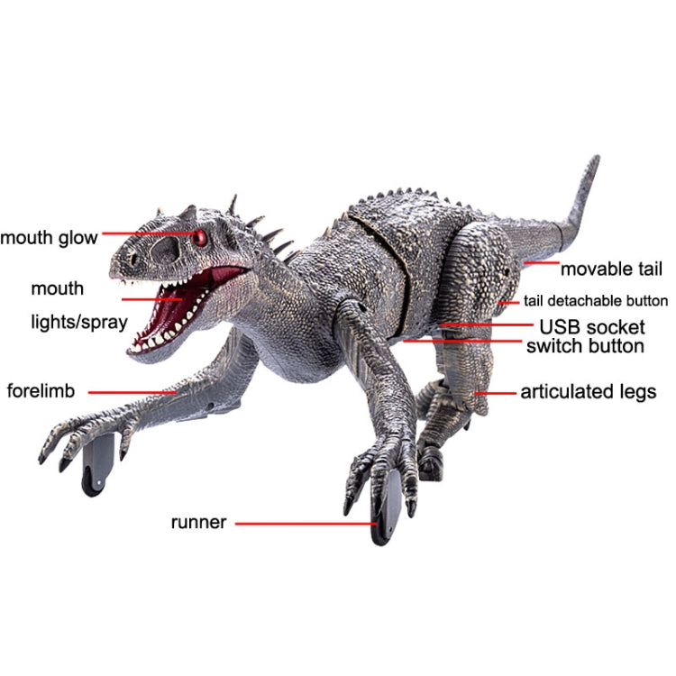 2.4G Wireless Remote Control Tyrannosaur Simulation Mechanical Dinosaur Model Toy, Gray, Red