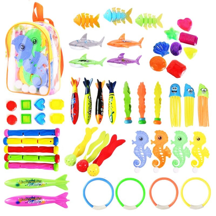 Large Torpedo Diving Swimming Pool Toys Children Summer Water Toys, 4PCS Torpedo, 3PCS Octopus, 4PCS Hard Ring, 4PCS Soft Ring, 3PCS Small Seaweed, 3PCS Big Seaweed, 8PCS Small Stones (large), 8PCS Big Stones (small), 4PCS Sea Horses, 4PCS Sharks      ...