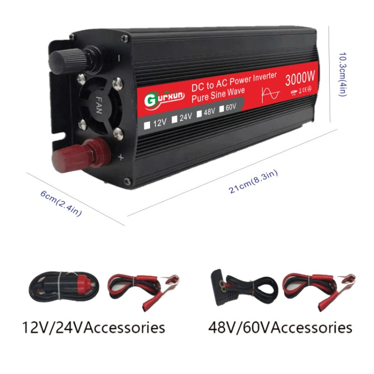 Gurxun Sine Wave Inverter 3000W 2/24/48/60V To 220V Car Boost Converter, 3000W 60V-220V, 3000W 12V-220V, 3000W 24V-220V, 3000W 48V-220V