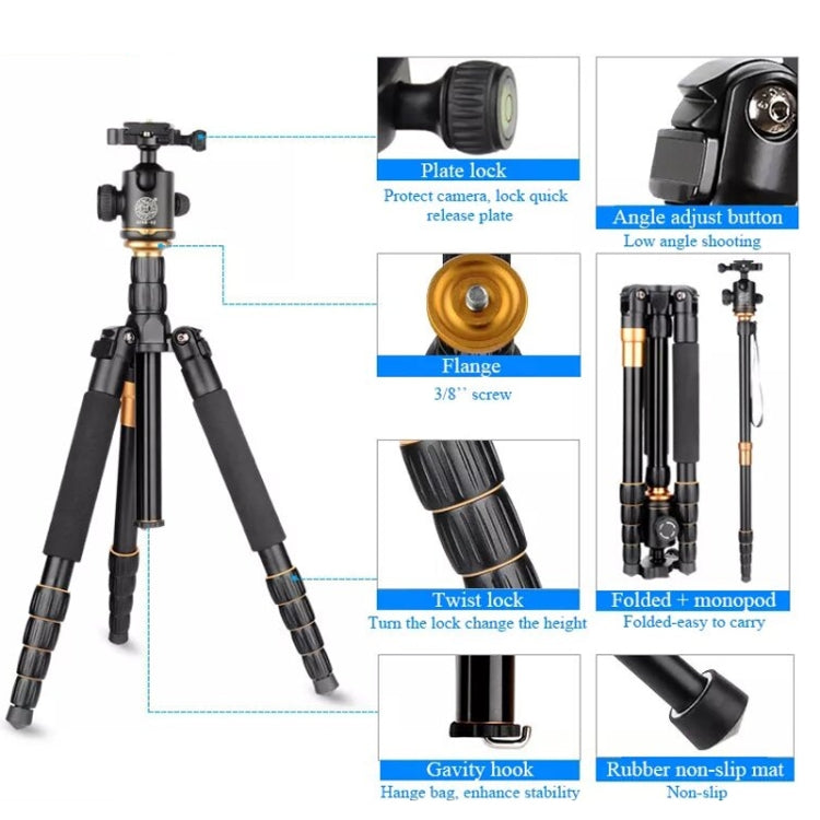 QingZhuangShiDai Q666 Portable Travel SLR Camera Aluminum Magnesium Alloy Tripod, Q666(Black)