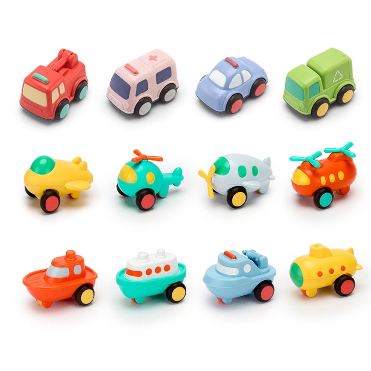 Children Cartoon Fell-Resistant Mini Inertial Pull Back Toy Car, Police Car, Ambulance, Sanitation Vehicle, Fire, Ship, Ferry, Submarine, Battlefall, Aircraft, Transport Aircraft, Fighter, Helicopter