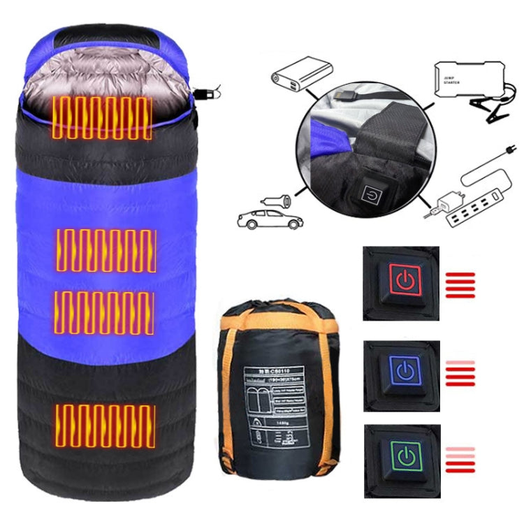 USB Electric Heating Down Cotton Sleeping Bag 3-speed Temperature Adjustment, (180+30)x75cm Orange