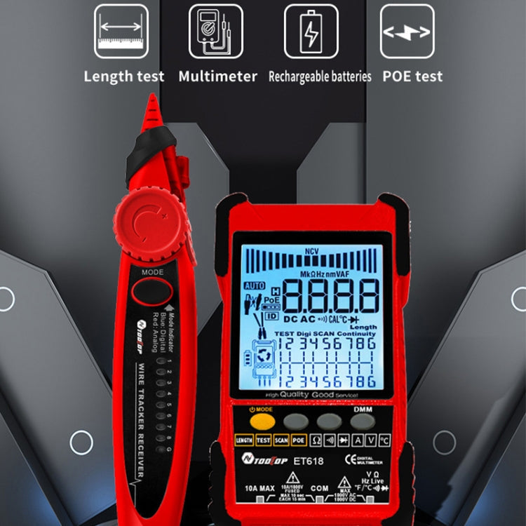 Rechargeable Adjustable Network Cable Tester Wire Tracker POE Cable Tester, ET616 (Red), ET618 (Red)