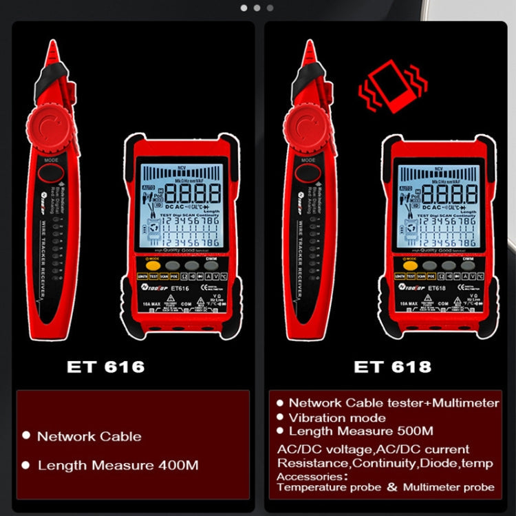 Rechargeable Adjustable Network Cable Tester Wire Tracker POE Cable Tester, ET616 (Red), ET618 (Red)