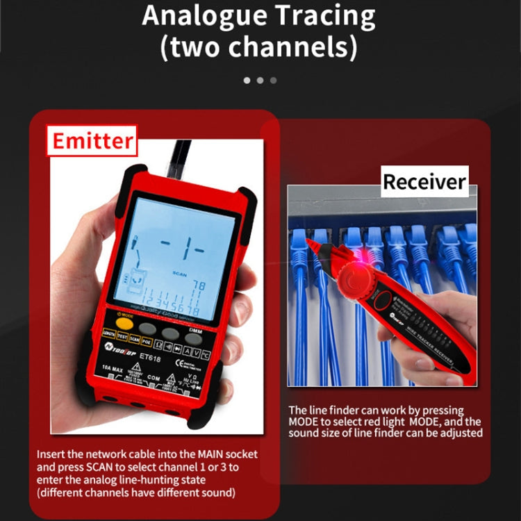 Rechargeable Adjustable Network Cable Tester Wire Tracker POE Cable Tester, ET616 (Red), ET618 (Red)