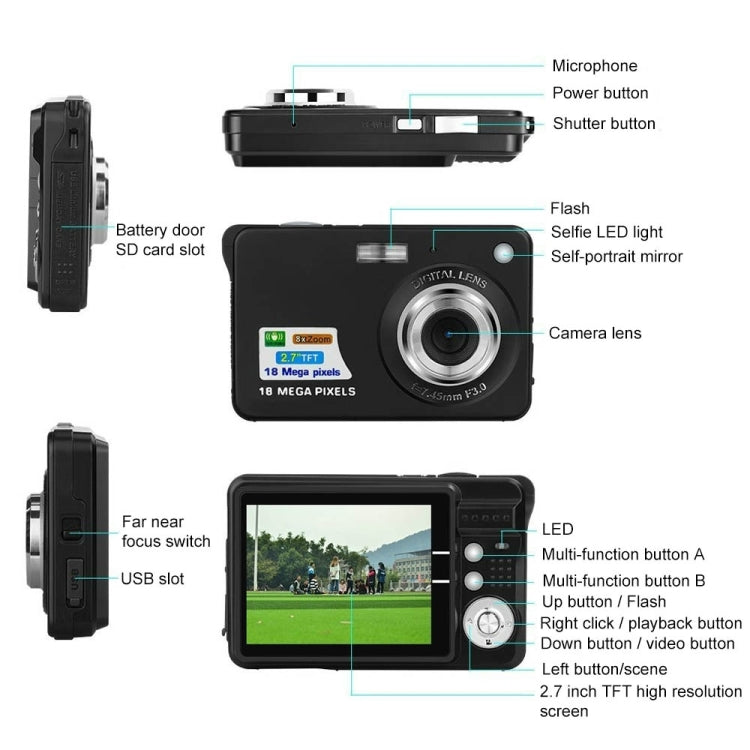 18 Million Pixel Entry-Level Digital Cameras Daily Recording Photos And Videos Macro Student Cameras, 18 Million Pixel
