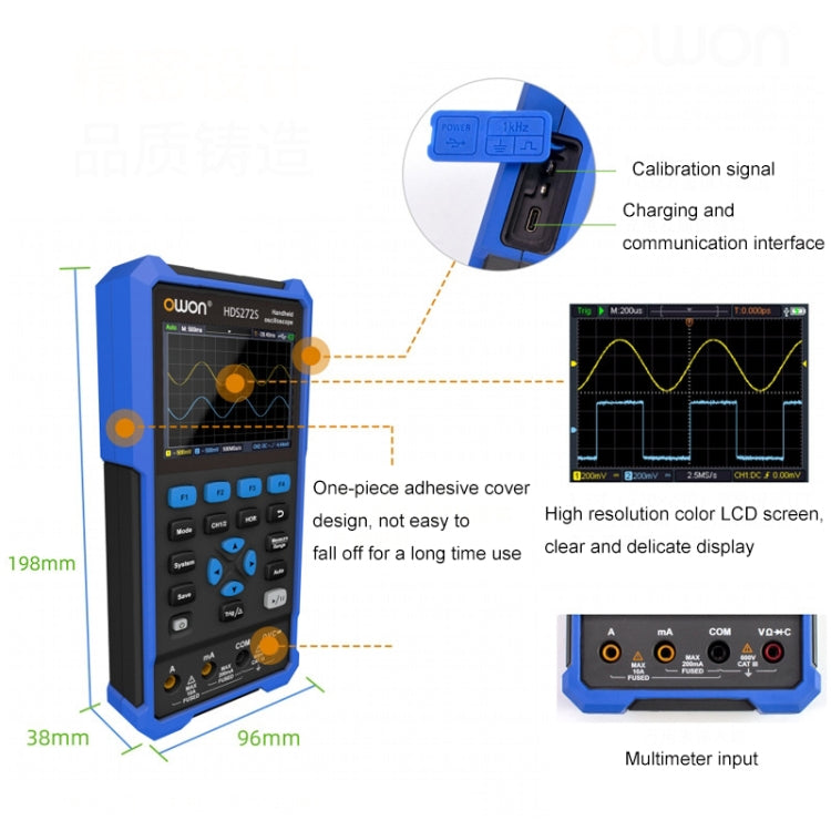 OWON VC101A (3 3/4) Oscilloscope Signal Source Multifunctional All-in-one Multimeter, HDS242 With Single Probe (40M Bandwidth), HDS272 With Single Probe (70M Bandwidth), HDS242S With Single Probe (40M Bandwidth), HDS272S With Single Probe (70M Bandwidt...