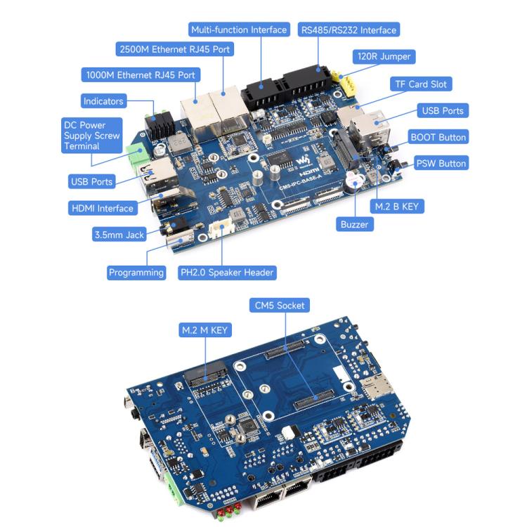 Waveshare Gigabit/2.5G Dual Ethernet Industrial Computer Based On Raspberry Pi CM5, 4 x RS485, 2×RS485+2×RS232