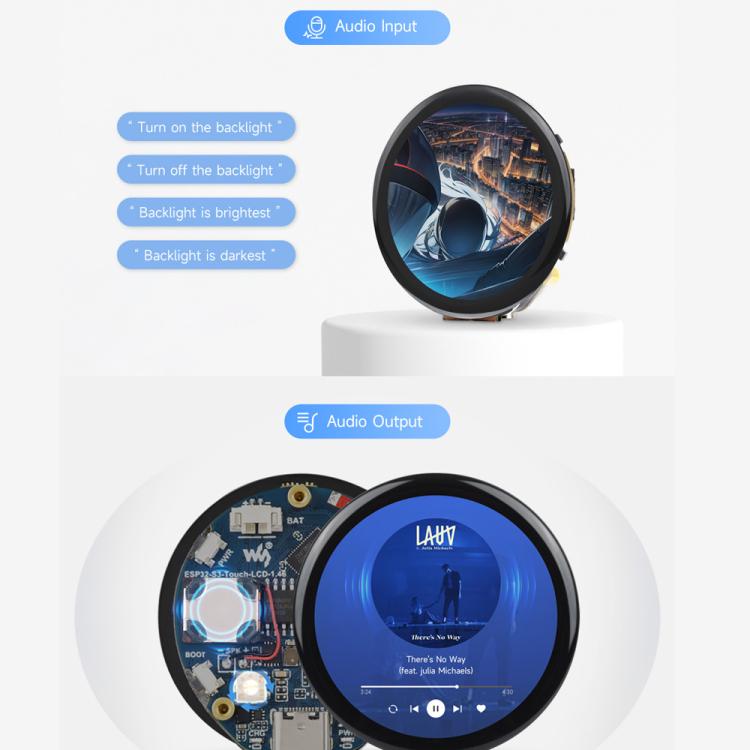 Waveshare ESP32-S3R8 1.46inch Round Touch Display Development Board, 412×412, Supports WiFi & Bluetooth, Without Cover Glass, With Cover Glass, With Widened Cover Glass
