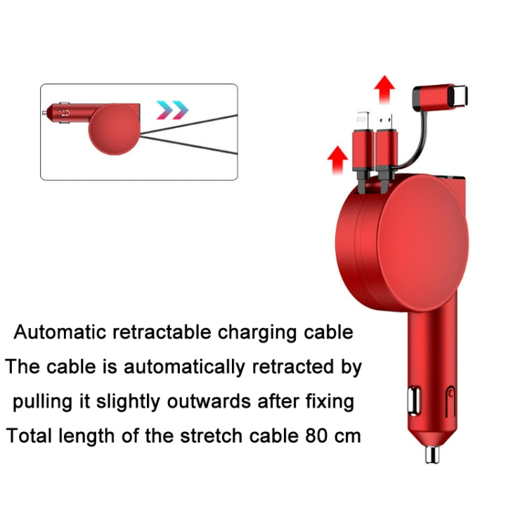 3 In 1 40W Fast Charging Dual Cable Retractable Car Charger, 40W