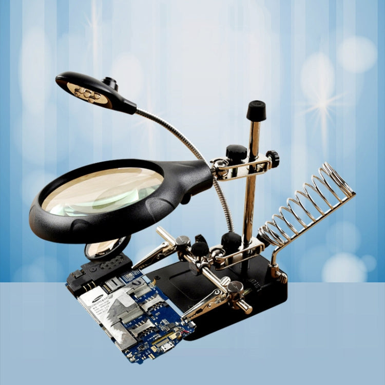 16129-C 2.5X/7.5X/10X LED Lighting Auxiliary Bracket Maintenance Magnifier, EU Plug, US Plug