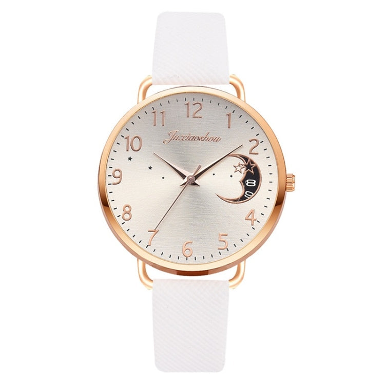 Ladies Moon Pattern Dial PU Strap Quartz Watch, White, Yellow, Red, Purple, Blue, Black, Pink, Grey, Brown, Red+Bracelet, Black+Bracelet, Tianlan+Bracelet