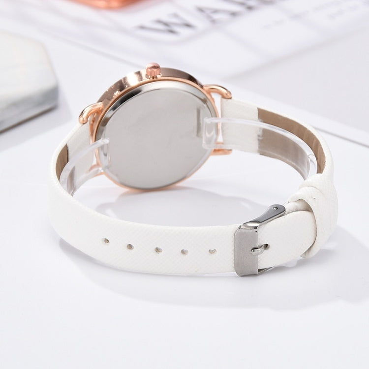 Ladies Moon Pattern Dial PU Strap Quartz Watch, White, Yellow, Red, Purple, Blue, Black, Pink, Grey, Brown, Red+Bracelet, Black+Bracelet, Tianlan+Bracelet