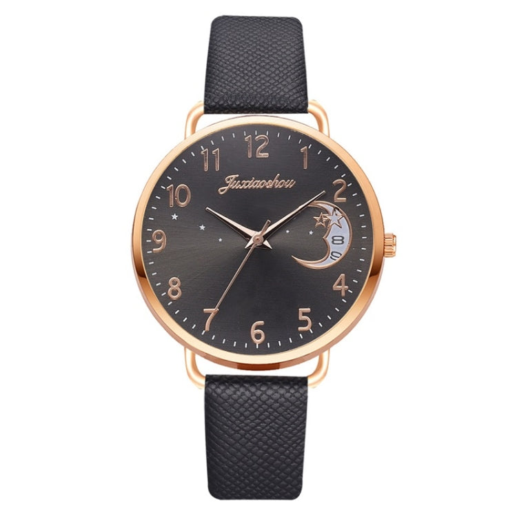 Ladies Moon Pattern Dial PU Strap Quartz Watch, White, Yellow, Red, Purple, Blue, Black, Pink, Grey, Brown, Red+Bracelet, Black+Bracelet, Tianlan+Bracelet