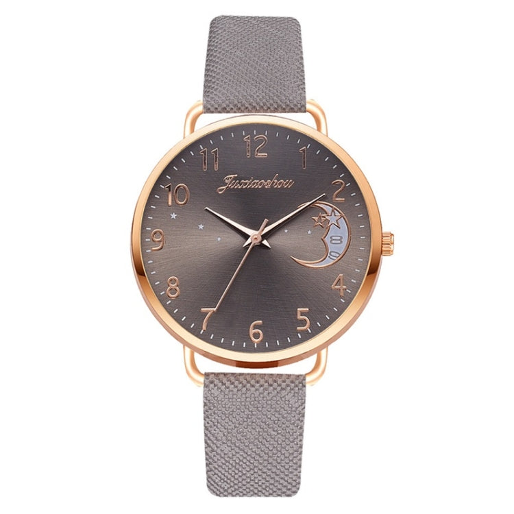 Ladies Moon Pattern Dial PU Strap Quartz Watch, White, Yellow, Red, Purple, Blue, Black, Pink, Grey, Brown, Red+Bracelet, Black+Bracelet, Tianlan+Bracelet