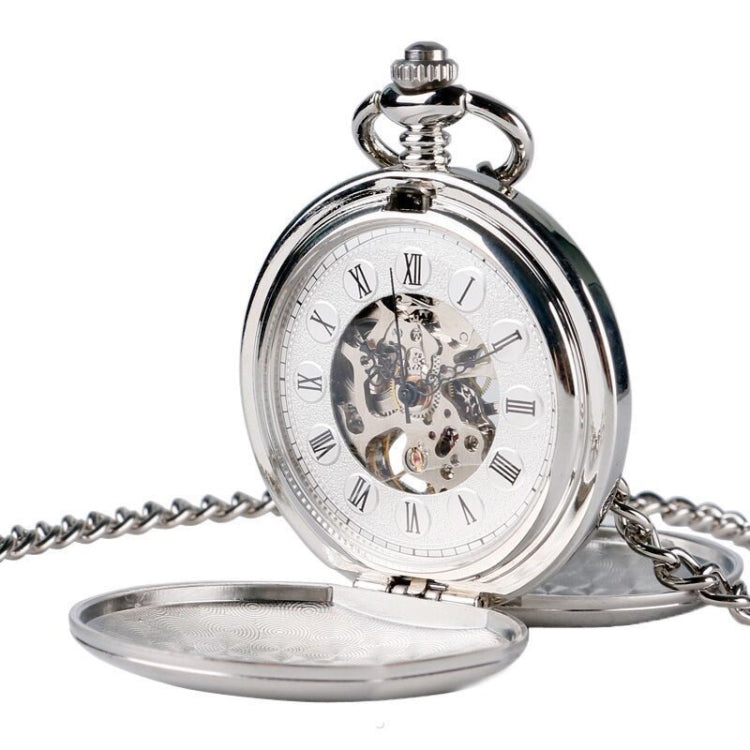 pm240 Classic Double Open Double Face Vintage Manual Mechanical Pocket Watch with Roman Lettering, Black Shell Black Face Gold Movement, Silver Shell Silver Face Silver Movement, Gold Shell Gold Face Movement, Round Opening Gold Shell Gold Face