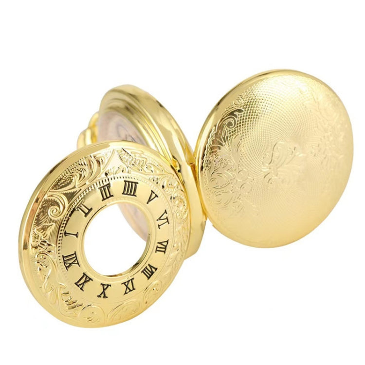 pm240 Classic Double Open Double Face Vintage Manual Mechanical Pocket Watch with Roman Lettering, Black Shell Black Face Gold Movement, Silver Shell Silver Face Silver Movement, Gold Shell Gold Face Movement, Round Opening Gold Shell Gold Face