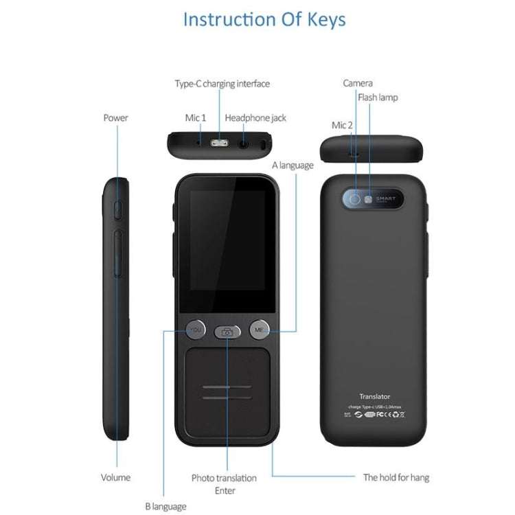 T16 Smart AI Translation Travel Translator Supports 138 Language Mutual Translation 14 Offline Translation, T16 Black