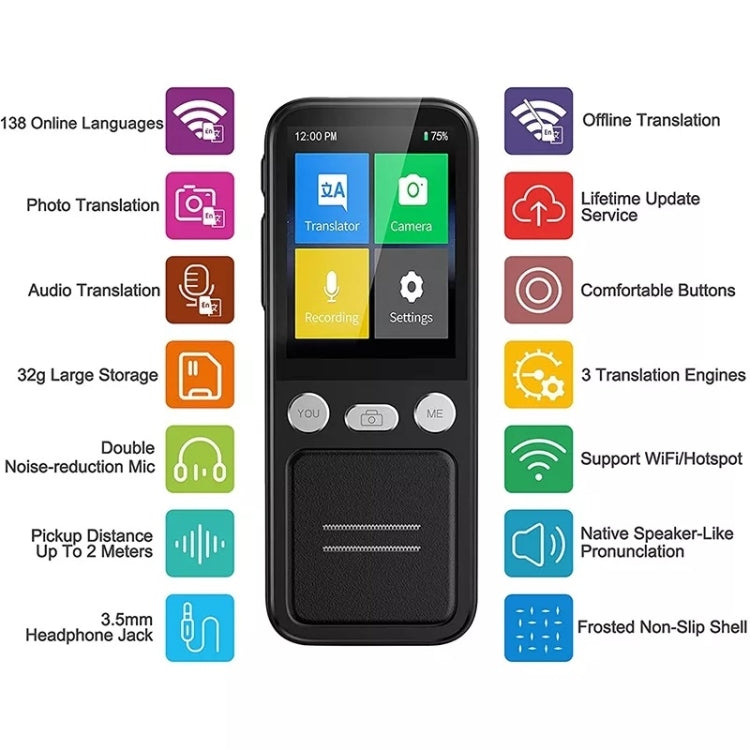 T16 Smart AI Translation Travel Translator Supports 138 Language Mutual Translation 14 Offline Translation, T16 Black