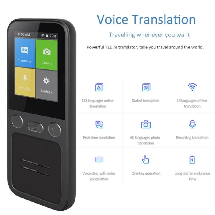 T16 Smart AI Translation Travel Translator Supports 138 Language Mutual Translation 14 Offline Translation, T16 Black
