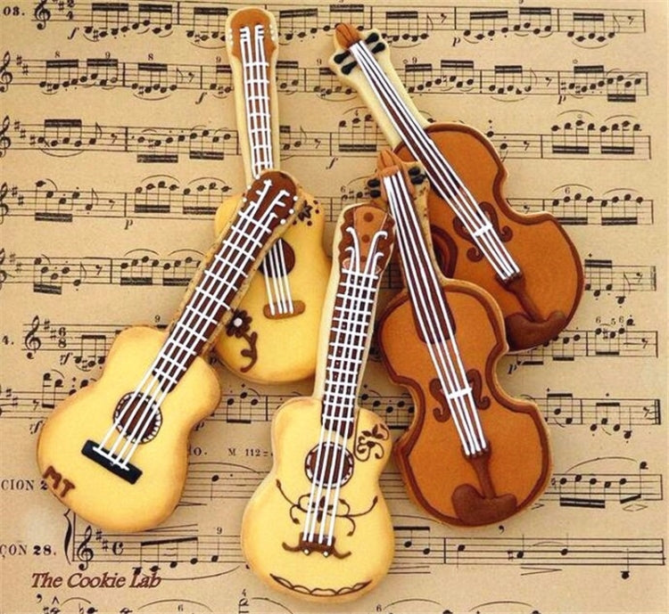 5pcs Guitar Shape Baking Biscuit Mold Stainless Steel Fondant Mousse Circle, Guitar Shape