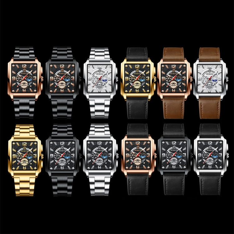 BINBONG B6575 Men Vintage Square Multifunctional Waterproof Luminous Quartz Watch, Black-Rose Gold-Black-Rose, Black-Black-Black-White, Black-Black-Black-Rose, Full Gold-Black, White-Black, Brown Leather-Rose Gold-Black, Black Leather-Rose Gold-Black  ...