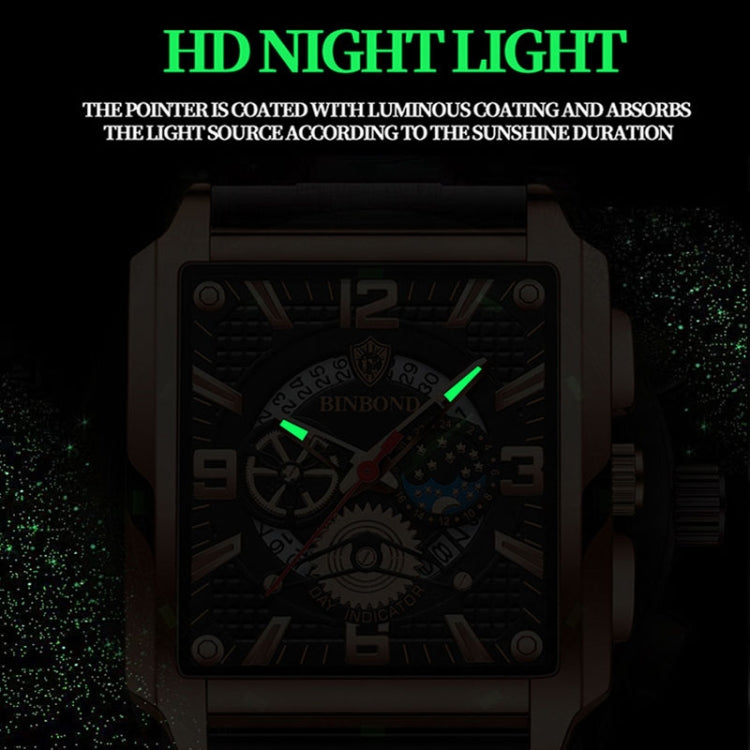 BINBONG B6575 Men Vintage Square Multifunctional Waterproof Luminous Quartz Watch, Black-Rose Gold-Black-Rose, Black-Black-Black-White, Black-Black-Black-Rose, Full Gold-Black, White-Black, Brown Leather-Rose Gold-Black, Black Leather-Rose Gold-Black  ...