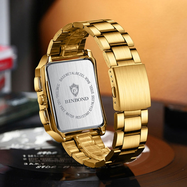 BINBONG B6575 Men Vintage Square Multifunctional Waterproof Luminous Quartz Watch, Black-Rose Gold-Black-Rose, Black-Black-Black-White, Black-Black-Black-Rose, Full Gold-Black, White-Black, Brown Leather-Rose Gold-Black, Black Leather-Rose Gold-Black  ...
