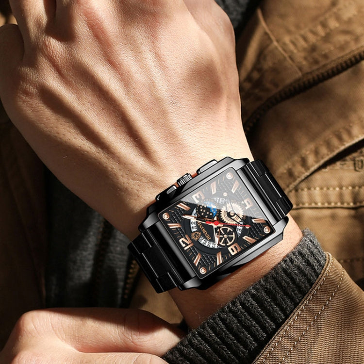 BINBONG B6575 Men Vintage Square Multifunctional Waterproof Luminous Quartz Watch, Black-Rose Gold-Black-Rose, Black-Black-Black-White, Black-Black-Black-Rose, Full Gold-Black, White-Black, Brown Leather-Rose Gold-Black, Black Leather-Rose Gold-Black  ...
