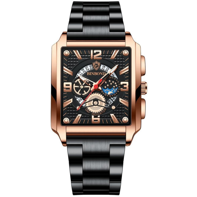 BINBONG B6575 Men Vintage Square Multifunctional Waterproof Luminous Quartz Watch, Black-Rose Gold-Black-Rose, Black-Black-Black-White, Black-Black-Black-Rose, Full Gold-Black, White-Black, Brown Leather-Rose Gold-Black, Black Leather-Rose Gold-Black  ...