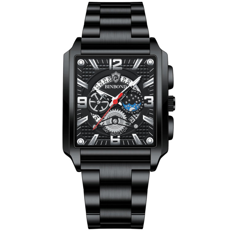 BINBONG B6575 Men Vintage Square Multifunctional Waterproof Luminous Quartz Watch, Black-Rose Gold-Black-Rose, Black-Black-Black-White, Black-Black-Black-Rose, Full Gold-Black, White-Black, Brown Leather-Rose Gold-Black, Black Leather-Rose Gold-Black  ...