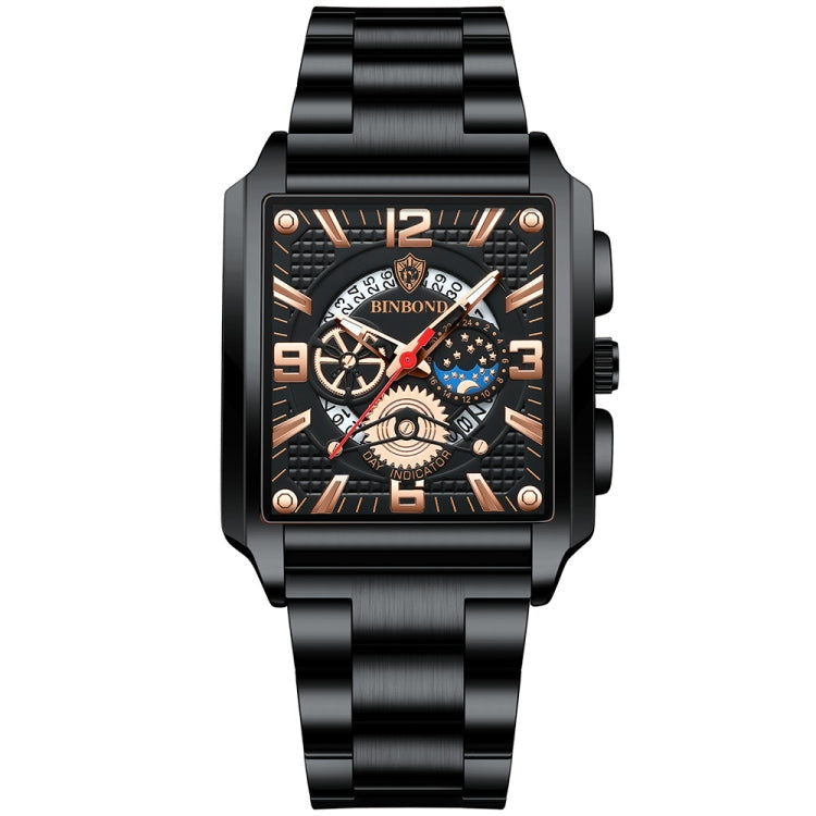 BINBONG B6575 Men Vintage Square Multifunctional Waterproof Luminous Quartz Watch, Black-Rose Gold-Black-Rose, Black-Black-Black-White, Black-Black-Black-Rose, Full Gold-Black, White-Black, Brown Leather-Rose Gold-Black, Black Leather-Rose Gold-Black  ...